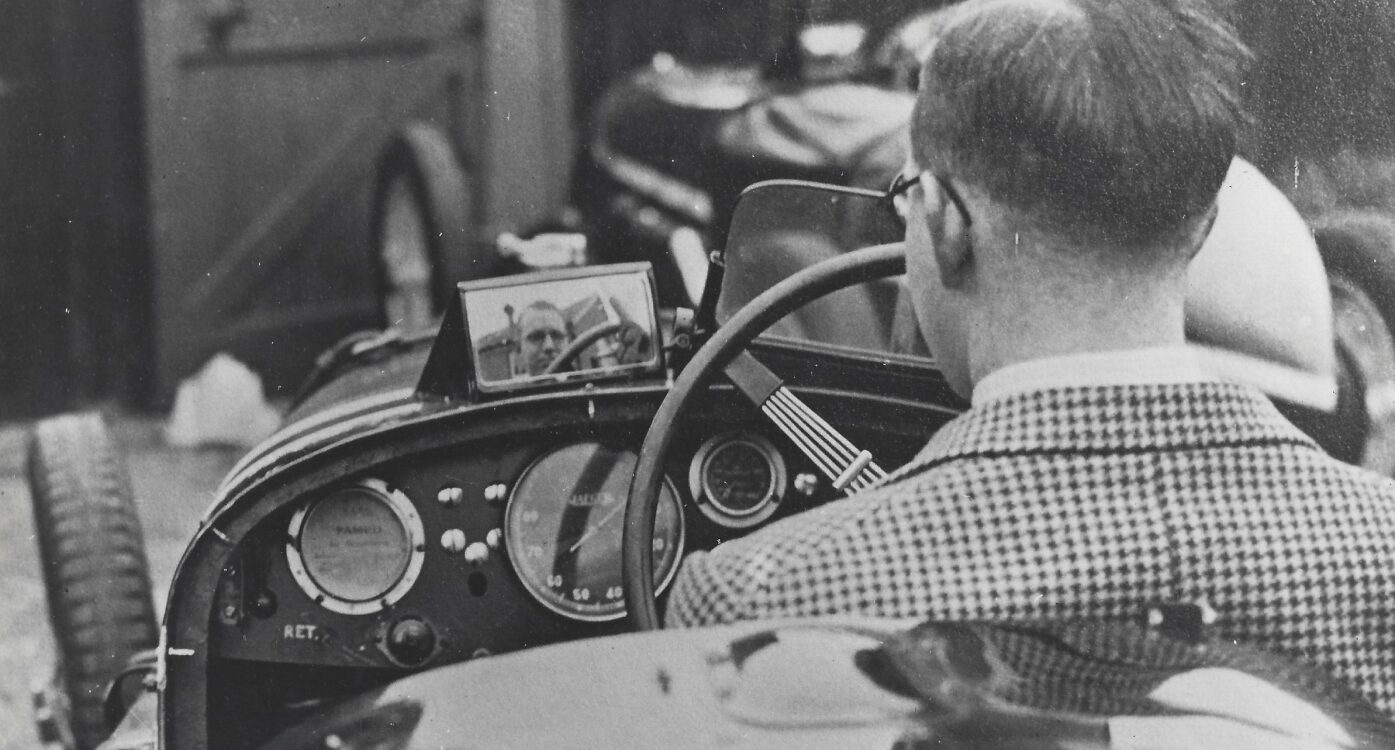 Vintage photo showing inside of classic Amilcar C6 Brooklands Voiturette