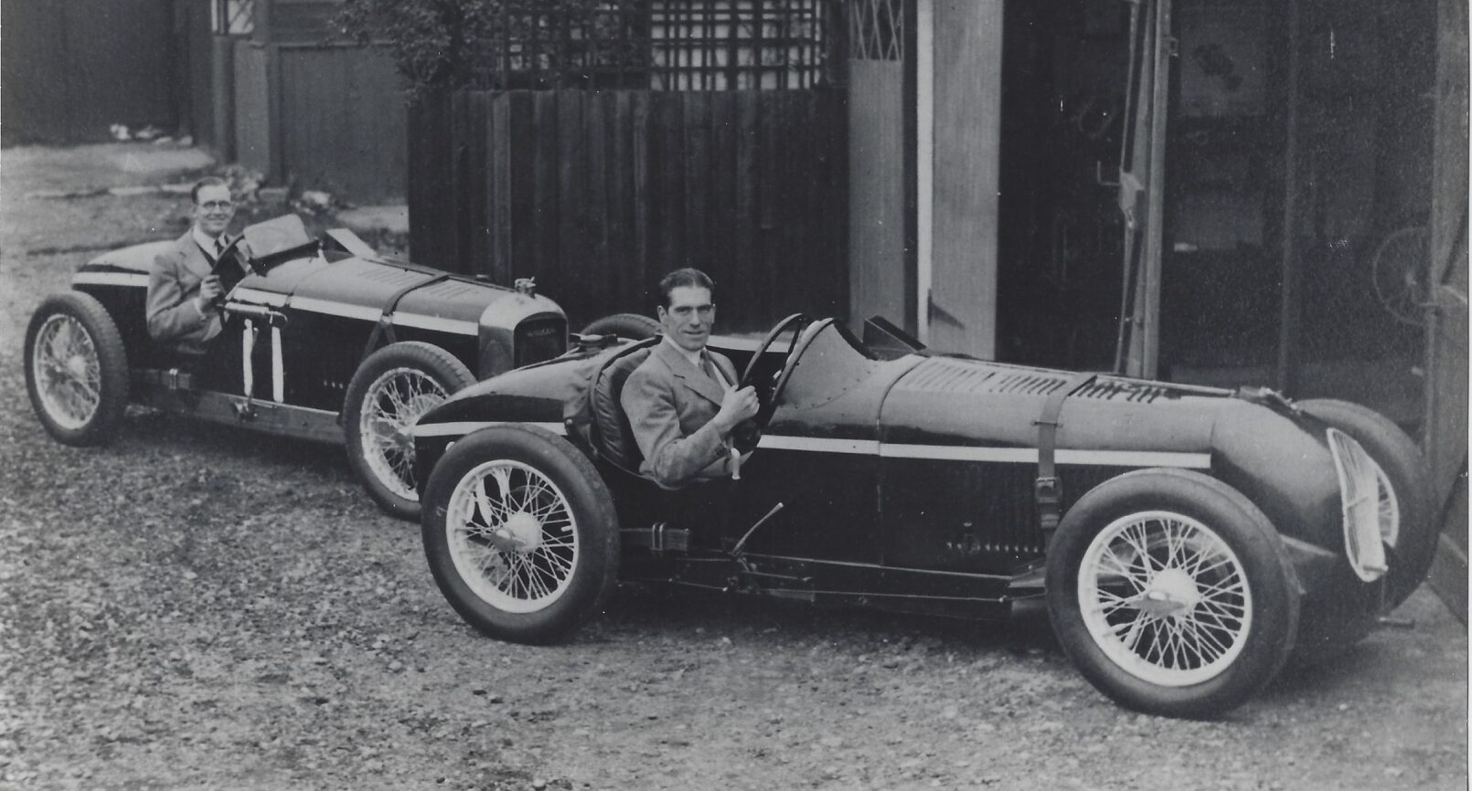 Vintage photo showing inside of 1927 Amilcar C6 Brooklands Voiturette