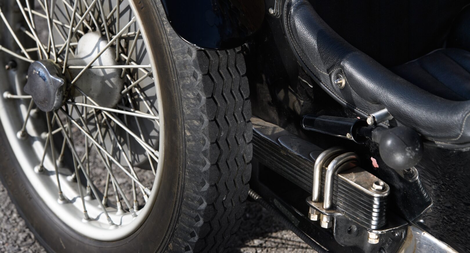Photo of wheel from collectible Amilcar C6 ‘W.E.Humphreys’ Brooklands Voiturette