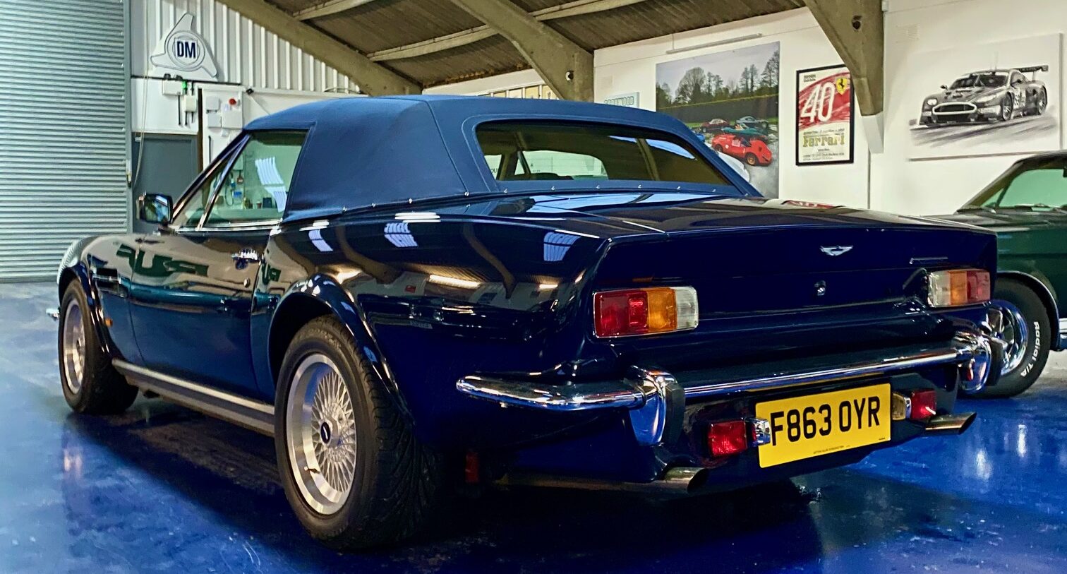 Rear view of 1988 Aston Martin V8 Vantage Volante Prince of Wales with hood up