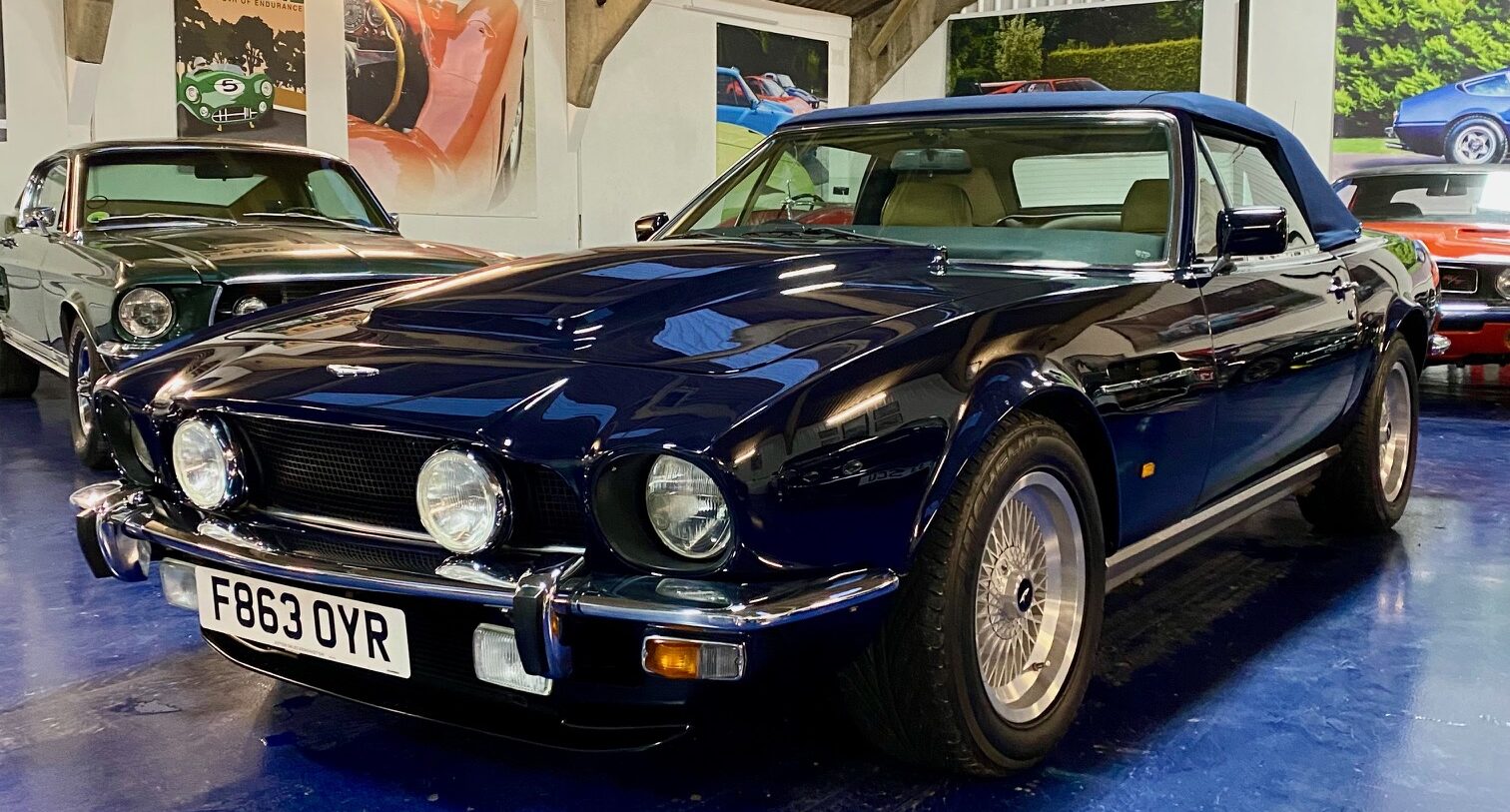 Front view of 1988 Aston Martin V8 Vantage Volante Prince of Wales with hood up