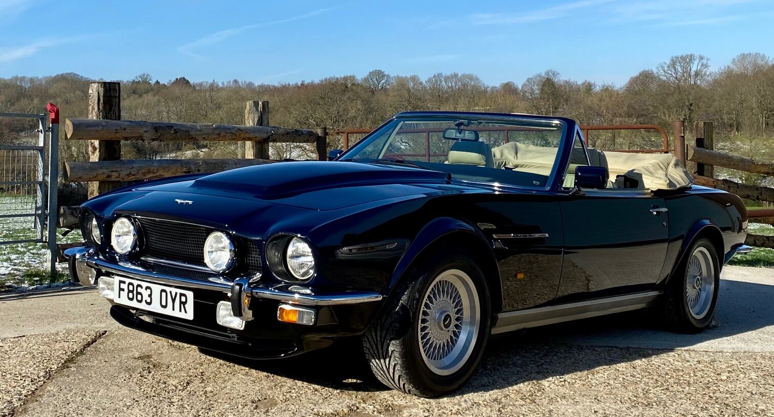 Photo of rare 1988 Aston Martin V8 Vantage Volante Prince of Wales in Vanden Plas Blue coachwork