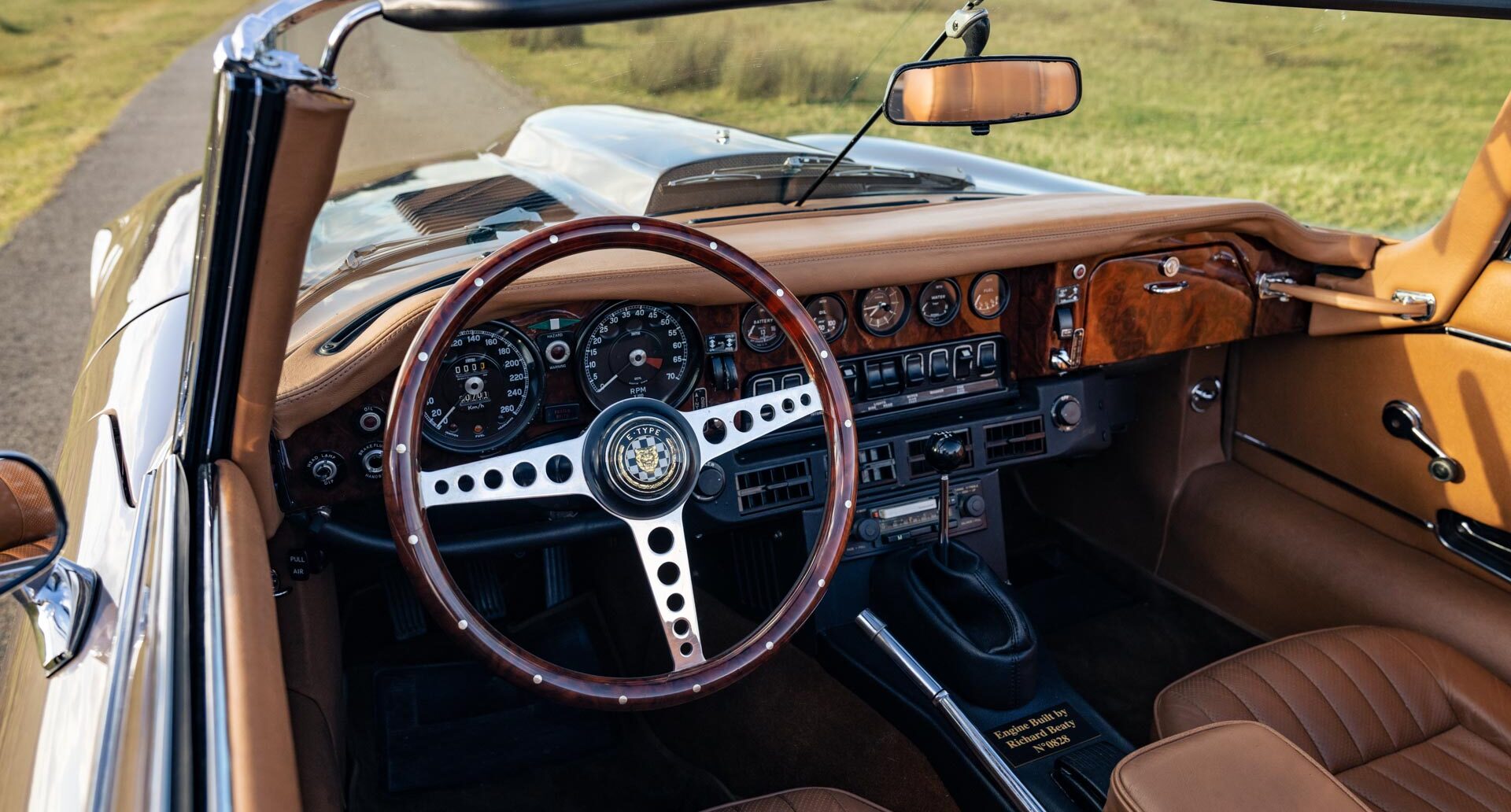 Photo showing interior of classic Jaguar V12 E Type Roadster