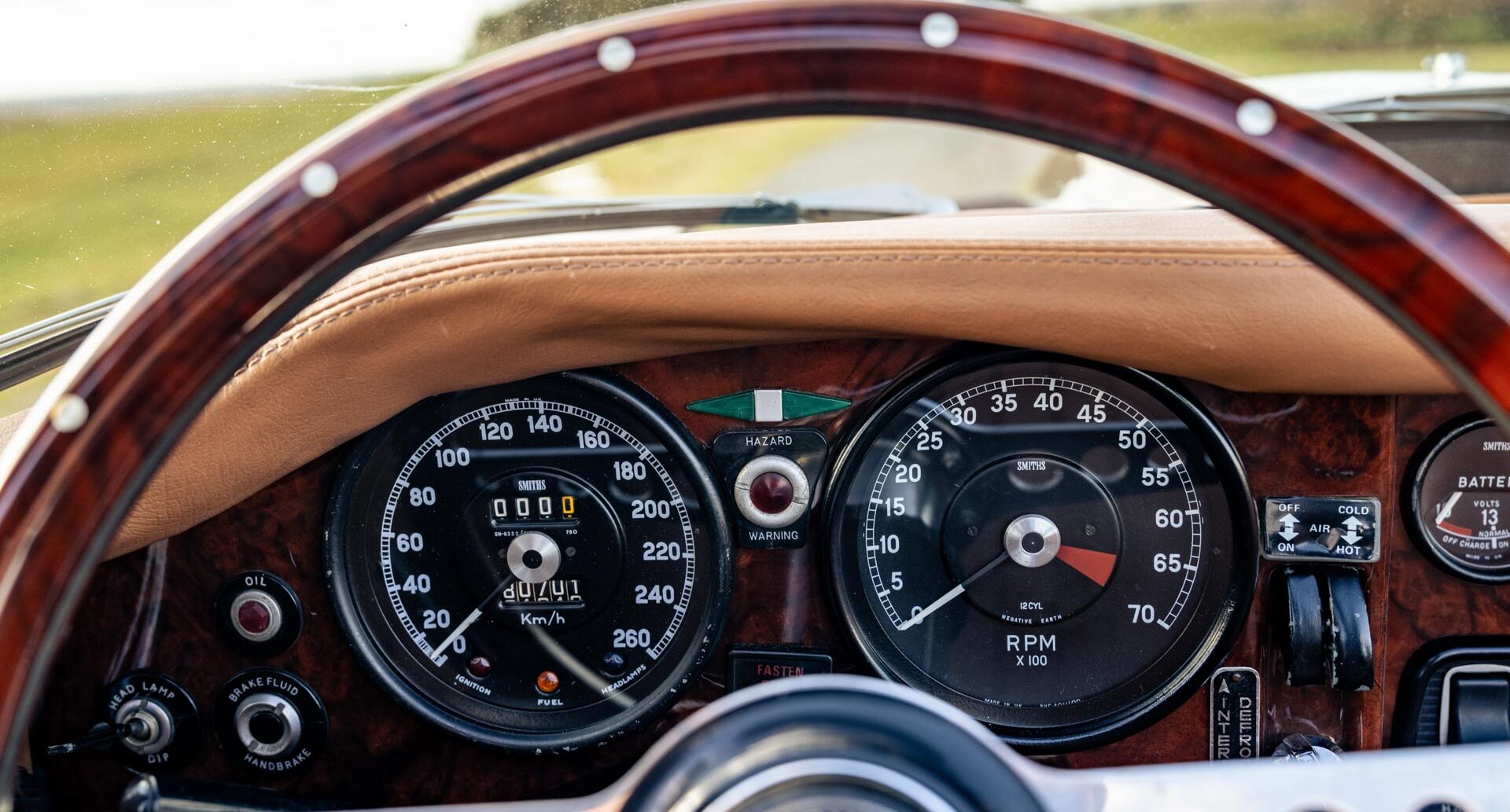Photo of vintage Jaguar V12 E Type Roadster instrument panel