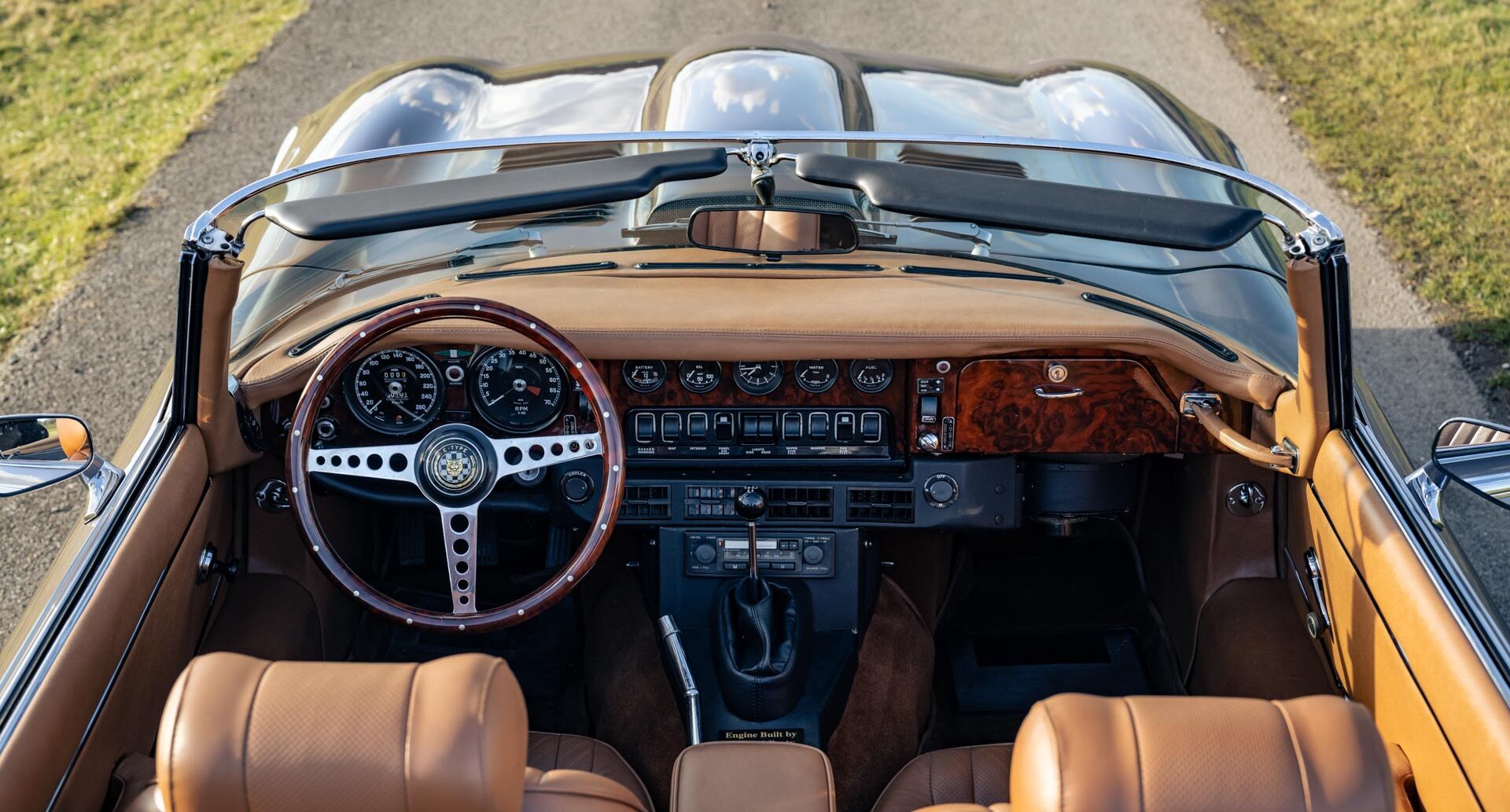 Photo of vintage Jaguar V12 E Type Roadster interior